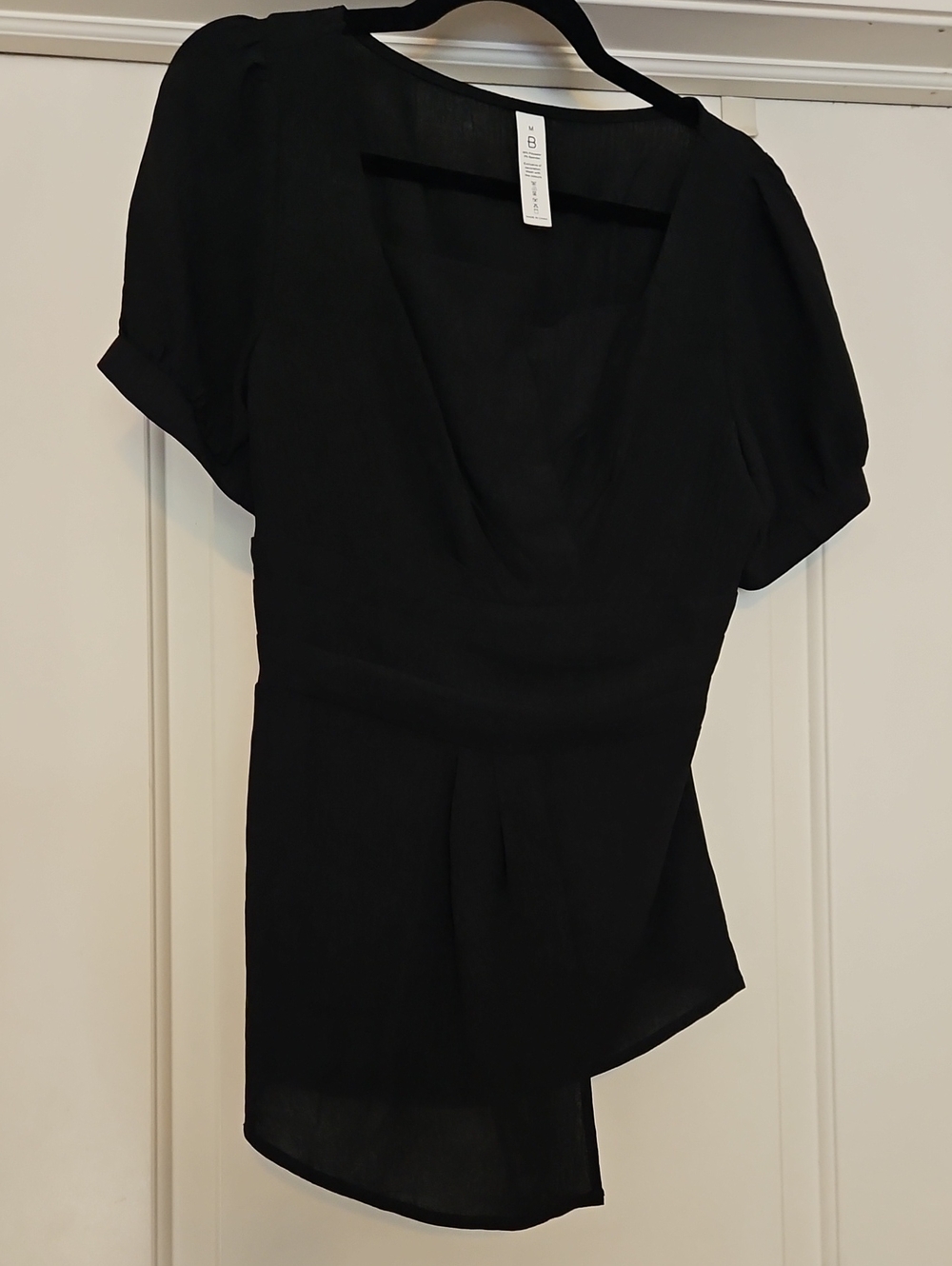 Amazon Black Draped V-Neck Short Sleeve Blouse